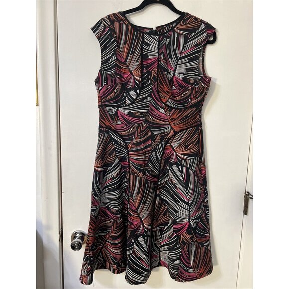 London Times Black Coral Pink White Trim Detail Flare Tea Dress 12 Babydoll y2k - Picture 2 of 9